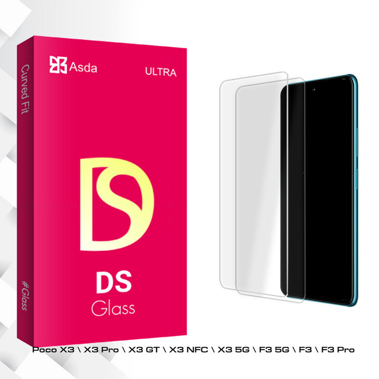 محافظ صفحه نمایش شیشه ای آسدا مدل DS Glass MIX مناسب برای گوشی موبایل شیائومی Poco X3 \ X3 Pro \ X3 GT \ X3 NFC \ X3 5G \ F3 5G \ F3 \ F3 Pro بسته دو عددی
