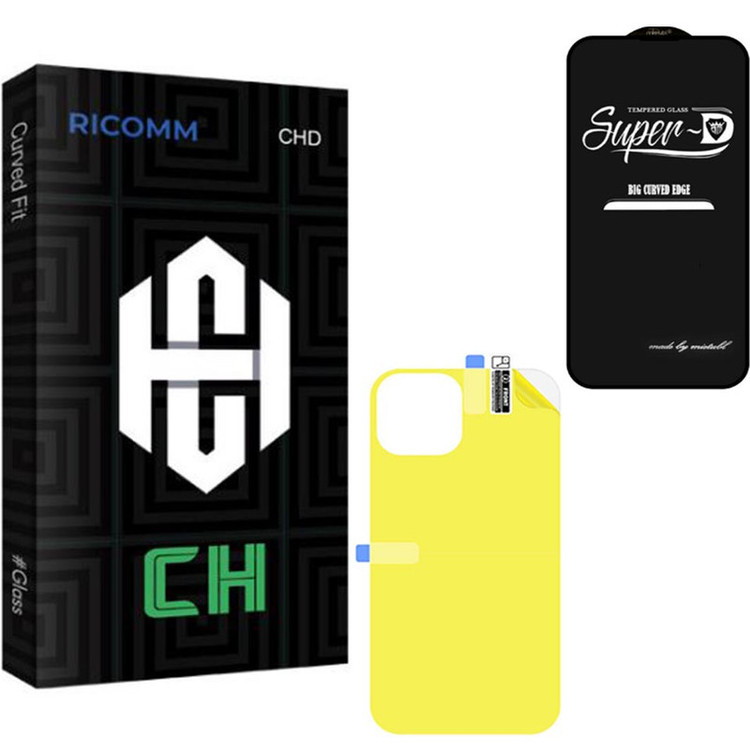 محافظ صفحه نمایش شیشه ای ریکام مدل CH Super-D مناسب برای گوشی موبایل اپل iPhone 14 pro max به همراه محافظ پشت گوشی