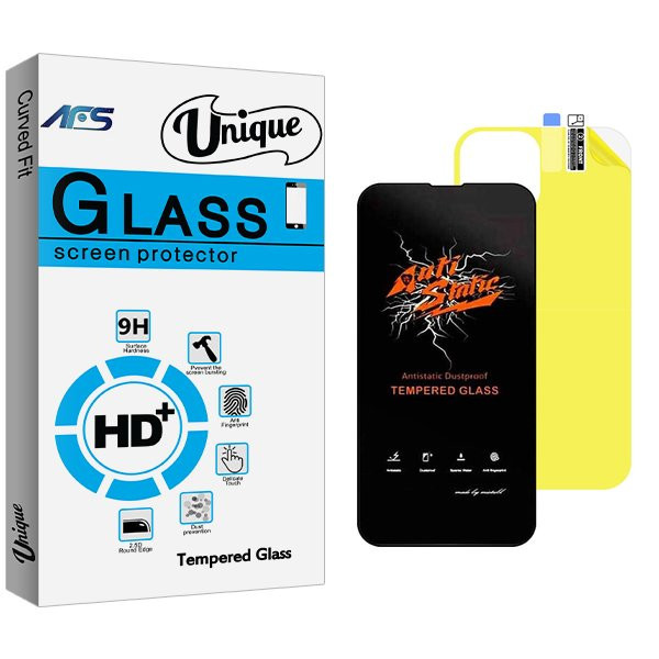 محافظ صفحه نمایش ای اف اس مدل Unique Antistatic مناسب برای گوشی موبایل اپل iPhone 13 به همراه محافظ پشت گوشی