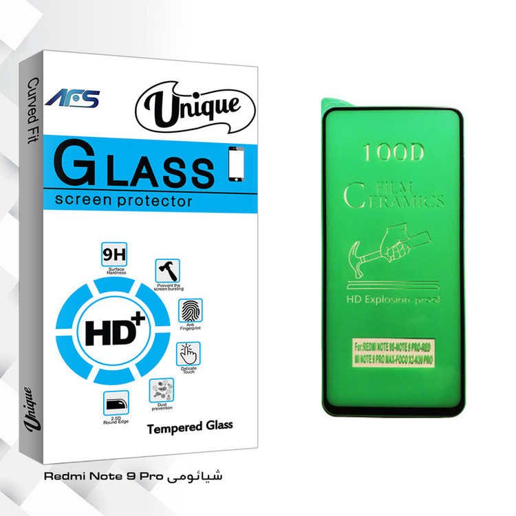 محافظ صفحه نمایش سرامیکی ای اف اس مدل Unique Glass مناسب برای گوشی موبایل شیائومی Redmi Note 9 Pro