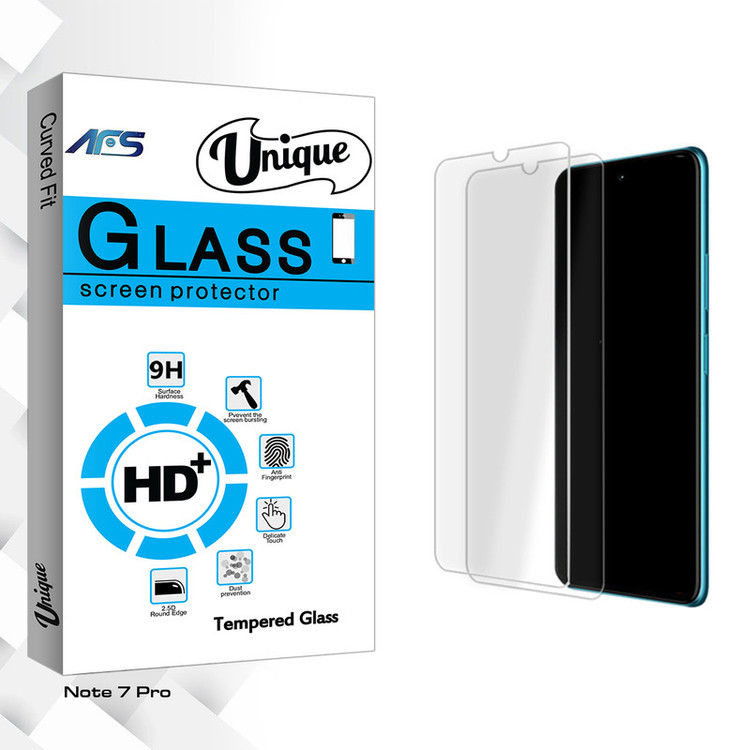 محافظ صفحه نمایش شیشه ای ای اف اس مدل Unique Glass MIX مناسب برای گوشی موبایل شیائومی Note 7 Pro بسته دو عددی