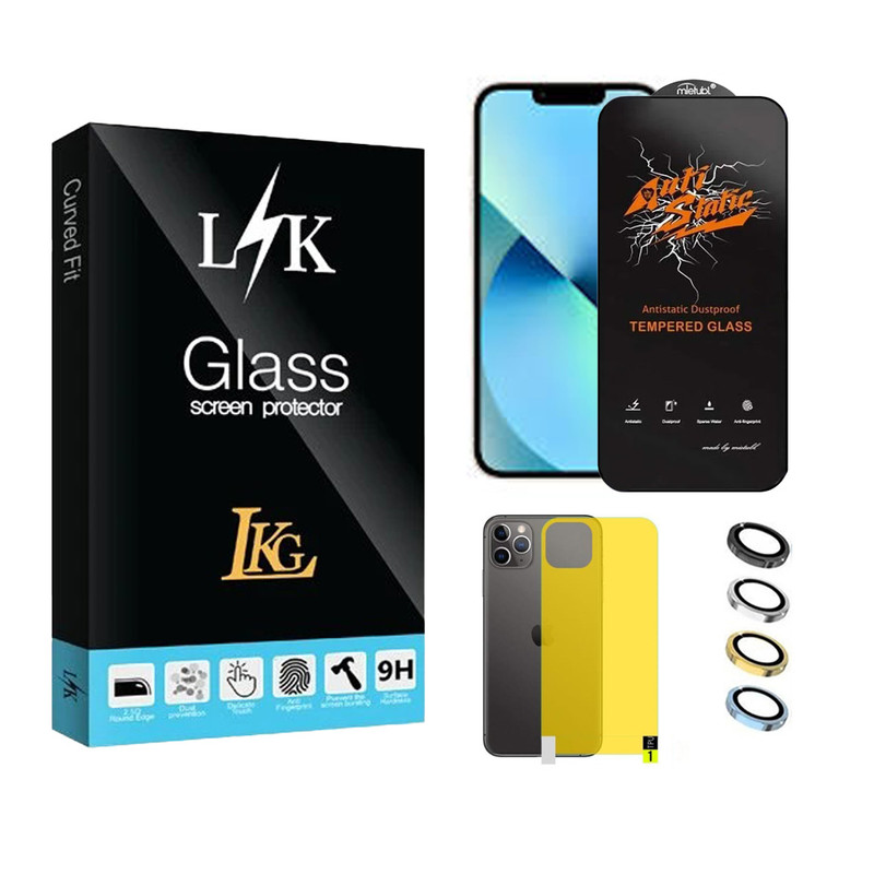 محافظ صفحه نمایش ال کا جی مدل انتی استاتیک مناسب برای گوشی موبایل اپل iPhone 13 Pro به همراه محافظ پشت گوشی و محافظ لنز