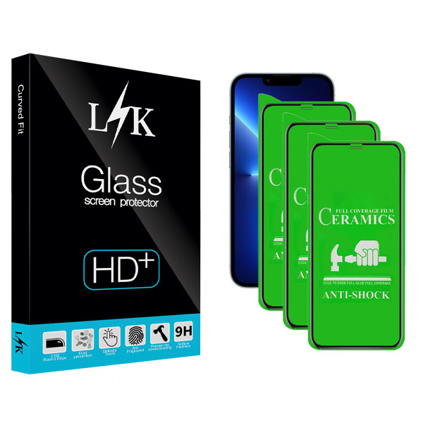 محافظ صفحه نمایش سرامیکی ال کی مدل +HD مناسب برای گوشی موبایل اپل iPhone 13 Pro Max بسته سه عددی
