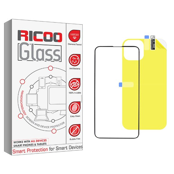 محافظ صفحه نمایش شیشه ای ریکو مدل RiC2 مناسب برای گوشی موبایل اپل iPhone 13 pro  به همراه محافظ پشت گوشی
