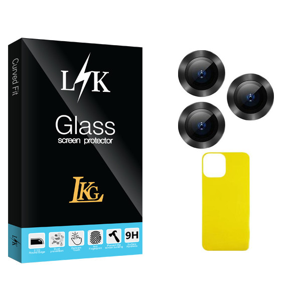 محافظ پشت گوشی ال کا جی مدل LK Glass FLL فلزی مناسب برای گوشی موبایل اپل iPhone 13 ProMax  به همراه محافظ لنز دوربین
