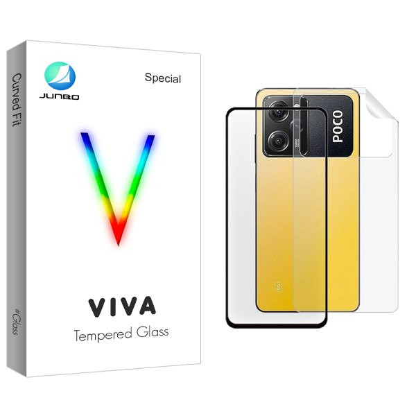 محافظ صفحه نمایش شیشه ای جانبو مدل Viva مناسب برای گوشی موبایل شیائومی Poco X5 Pro  به همراه محافظ پشت گوشی